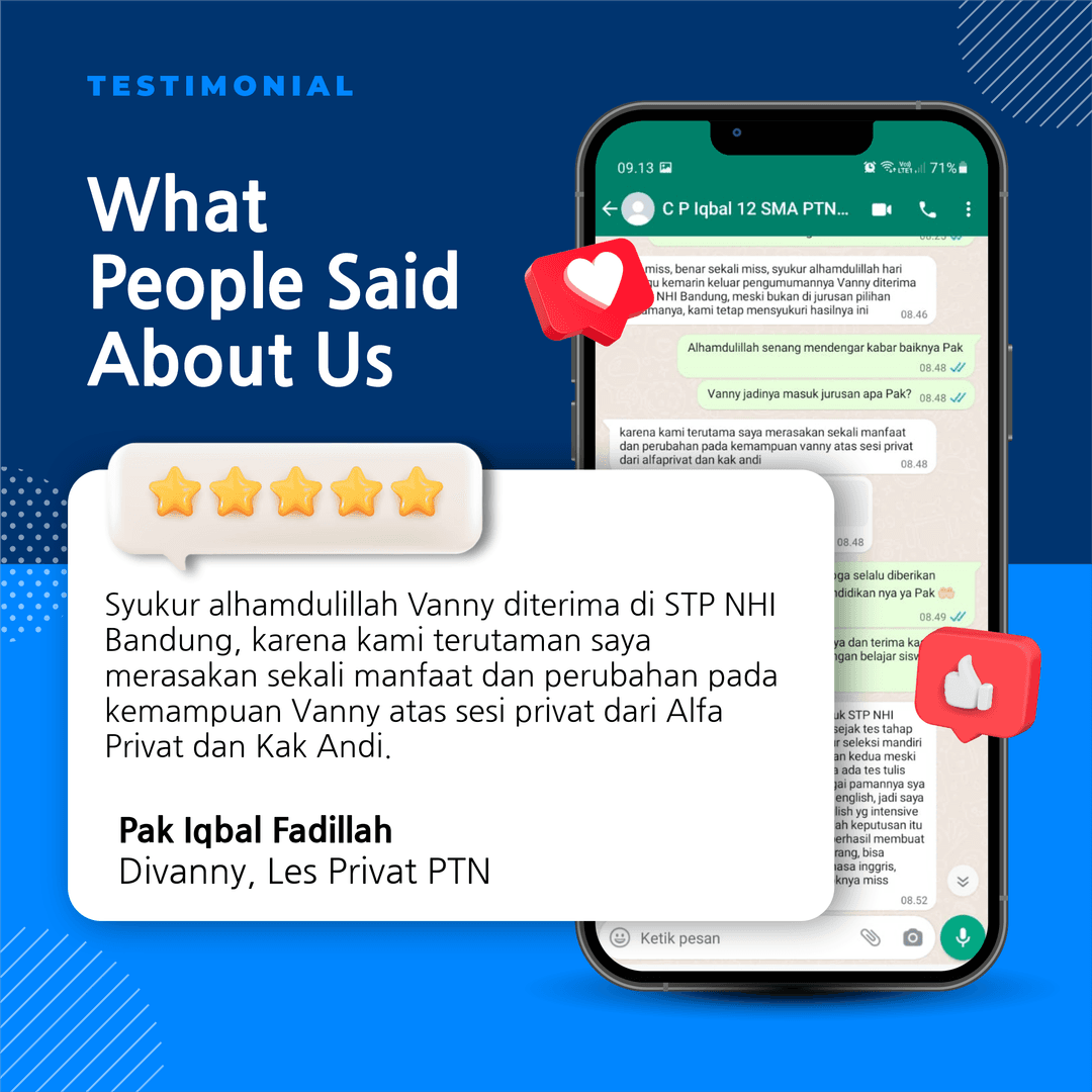 Testimoni Testimoni alfa bimbel masuk ptn 7